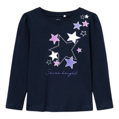 Name it t-shirt med print og glimmer - Roselin - Stjerner - Dark Sapphire - t-shirt - MamaMilla