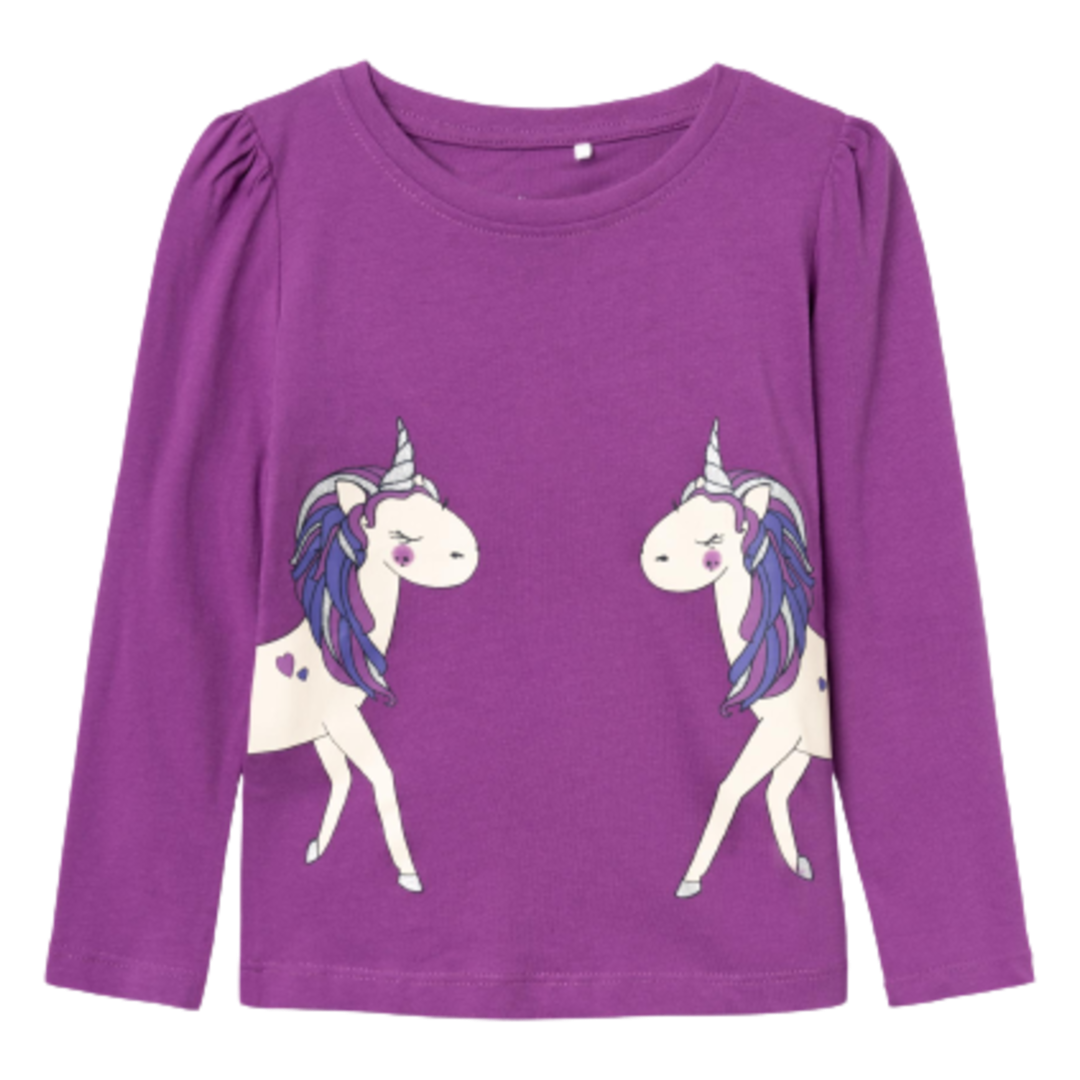 Name it t-shirt med print og glimmer - Roselin - Enhjørning - Hyacinth Violet - t-shirt - MamaMilla