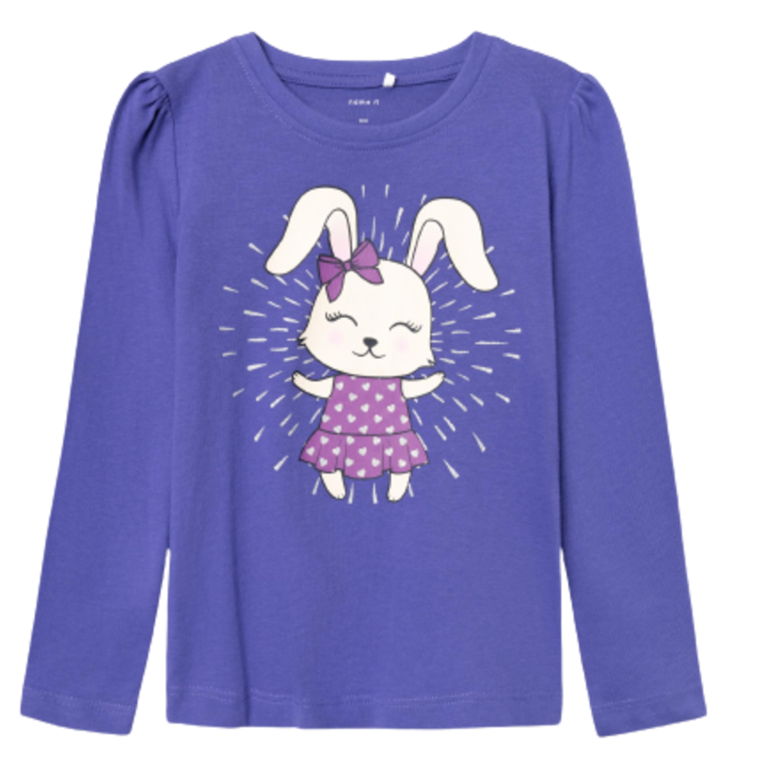 Name it t-shirt med print og glimmer - Roselin - Kanin - Purple Opulence - t-shirt - MamaMilla