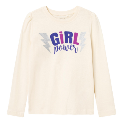 Name it t-shirt med print og glimmer - Roselin - Girl Power - Whitecap Grey - t-shirt - MamaMilla