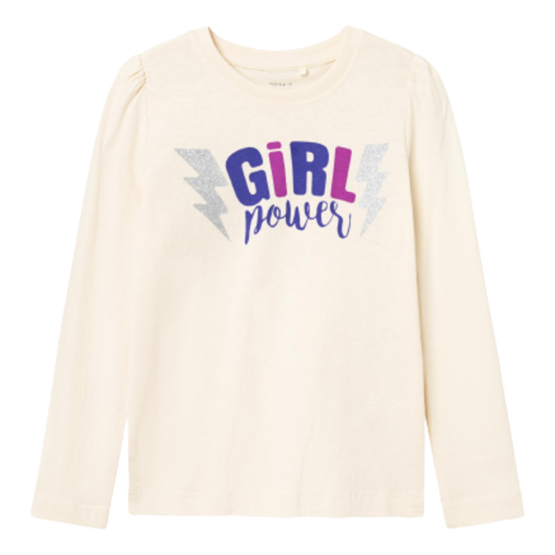 Name it t-shirt med print og glimmer - Roselin - Girl Power - Whitecap Grey - t-shirt - MamaMilla