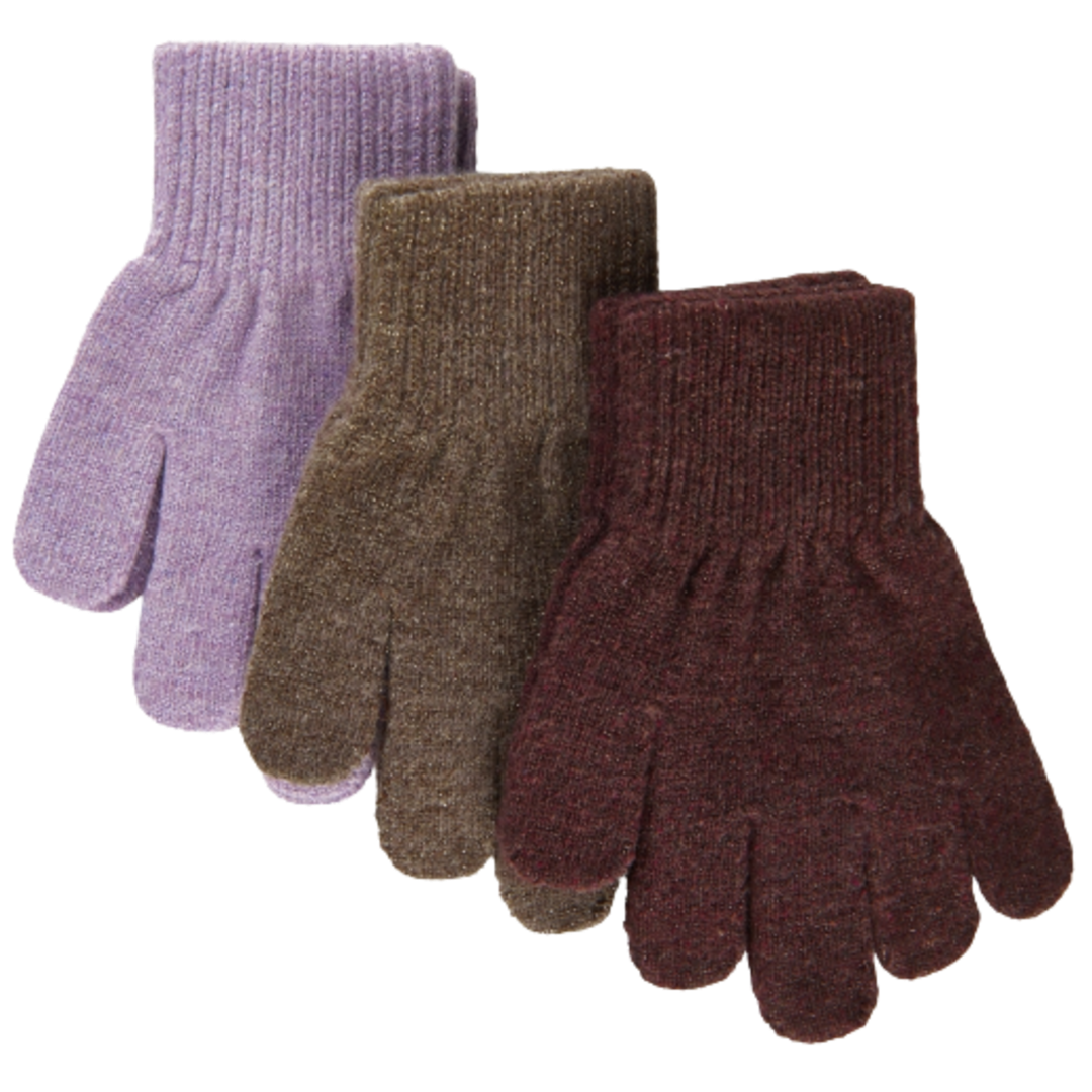 Mikk-line magiske strikvanter med glimmer - 3 pack - Dark Mink/Black Slate/Chalk Violet - Vanter - MamaMilla