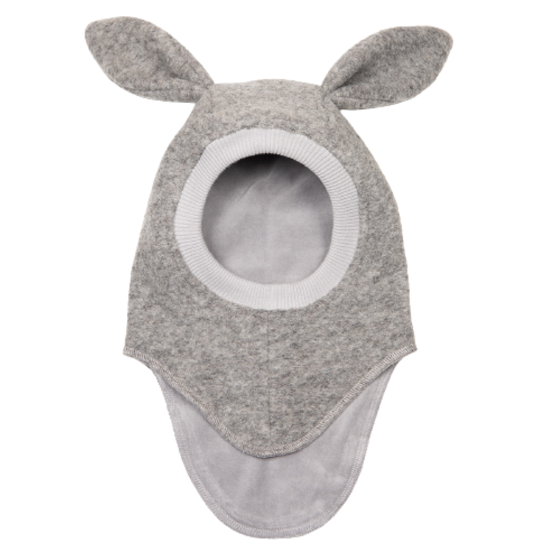 Huttelihut balaclava 2-lags uld/bomuld med ører - Bunny - Light Grey Melange - Hue - MamaMilla