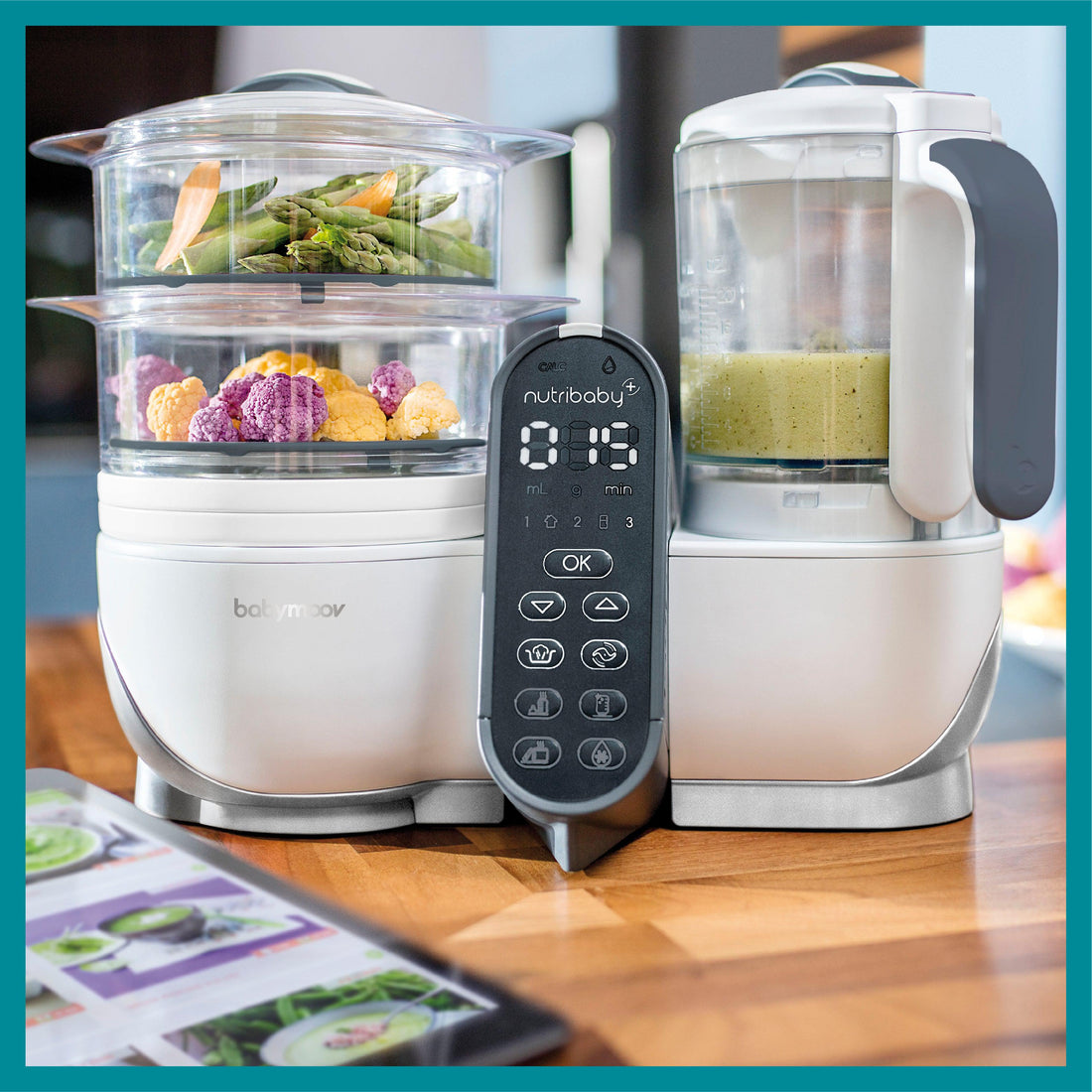 Babymoov Madmaskine - Nutribaby Plus inkl. 15 stk genanvendelige smoothieposer - Hvid - Madmaskine - MamaMilla