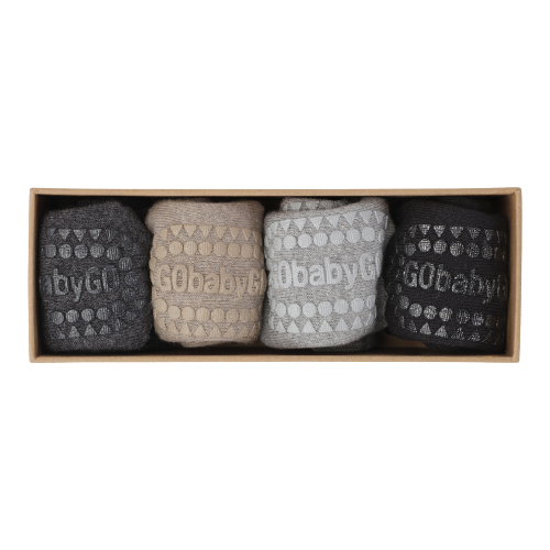 GoBabyGo Bomulds sokker 4 pack - Grey/Black/Sand - sokker - MamaMilla