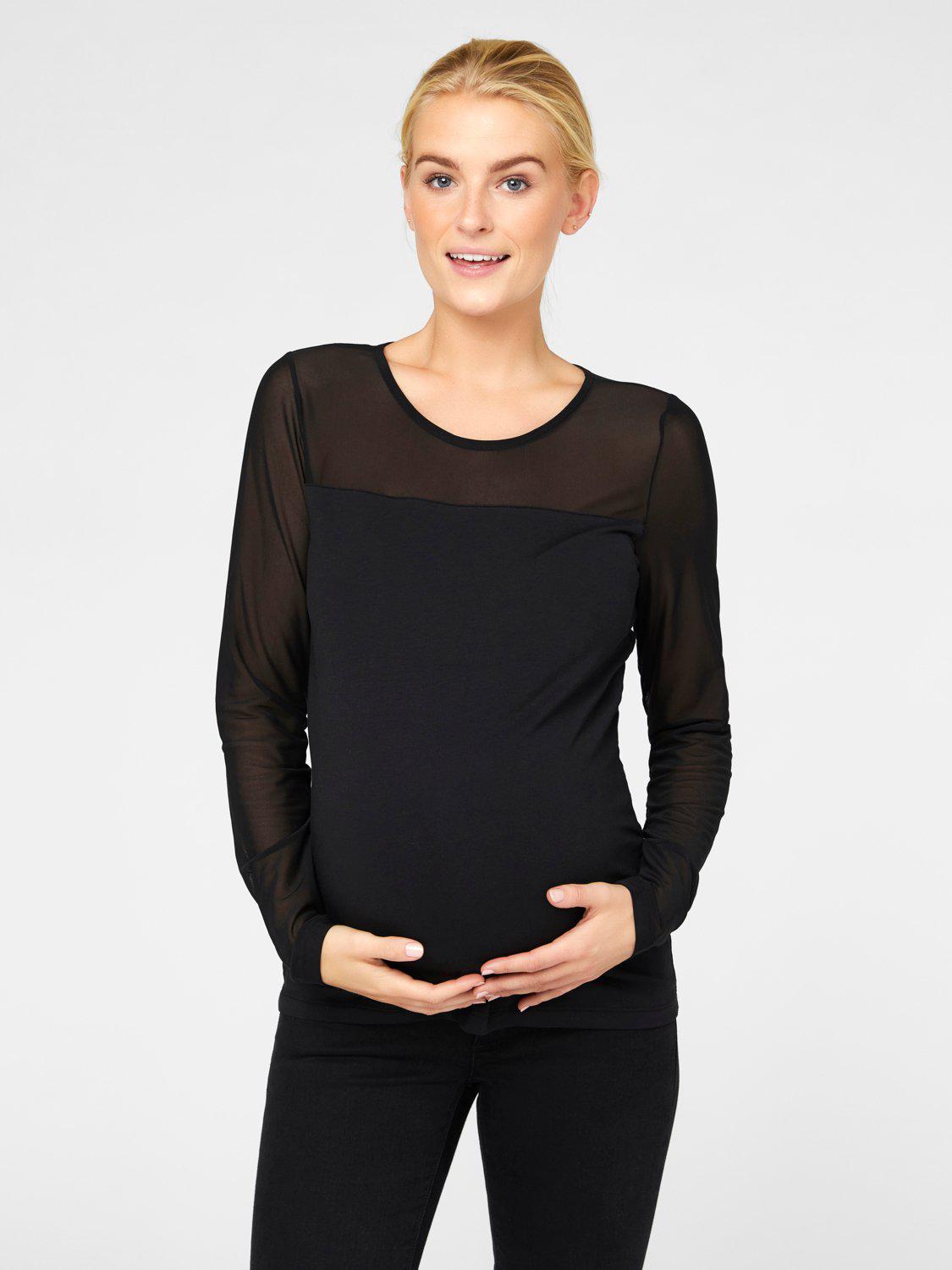 Mamalicious ventetop med chiffon - Sort - graviditetstøj - MamaMilla
