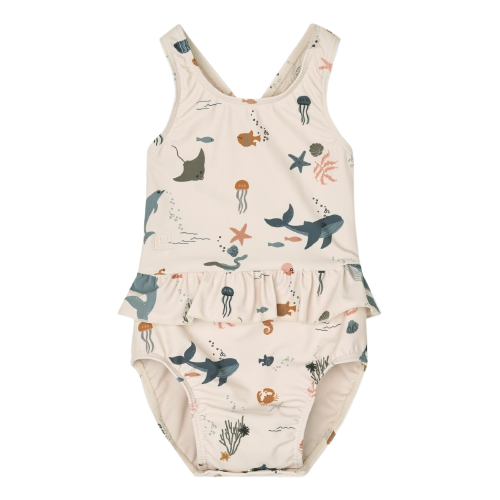 Liewood baby badedragt - Amina Swimsuit - Sea creature / Sandy - Badetøj - MamaMilla