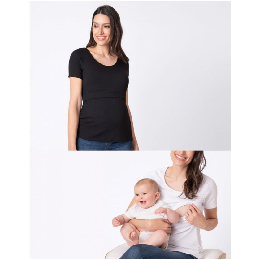 Seraphine 2-pack Vente- og amme T-shirt i bambus- Laina - Sort/Hvid - Ammetøj - MamaMilla