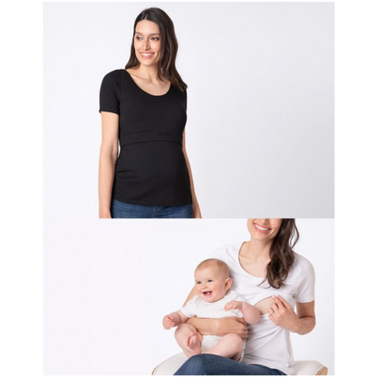 Seraphine 2-pack Vente- og amme T-shirt i bambus- Laina - Sort/Hvid - Ammetøj - MamaMilla