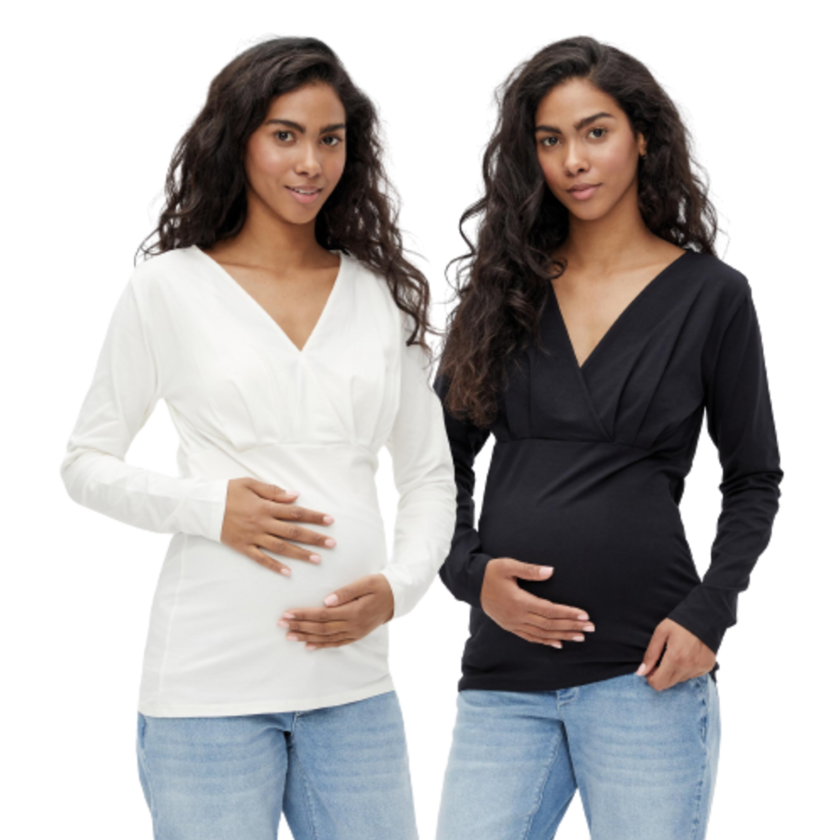 Mamalicious 2-pack ammevenlige toppe - Emma Tess - Hvid &amp; Sort - Ammetøj - MamaMilla