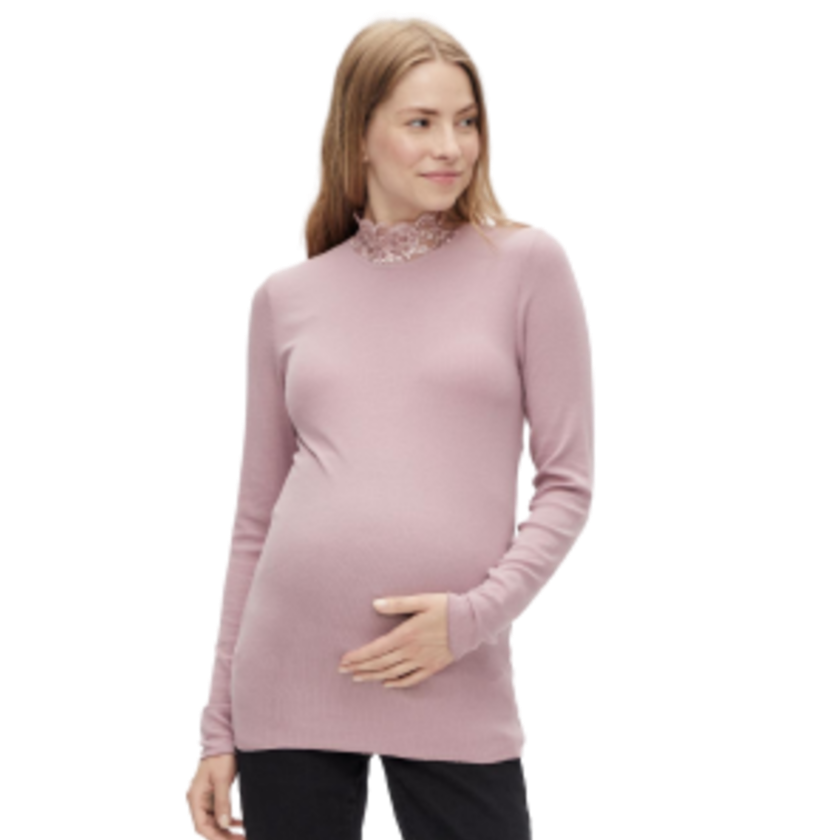 Mamalicious graviditetstop Trina med lange ærmer og blondehals - Elderberry - Graviditetstøj - MamaMilla