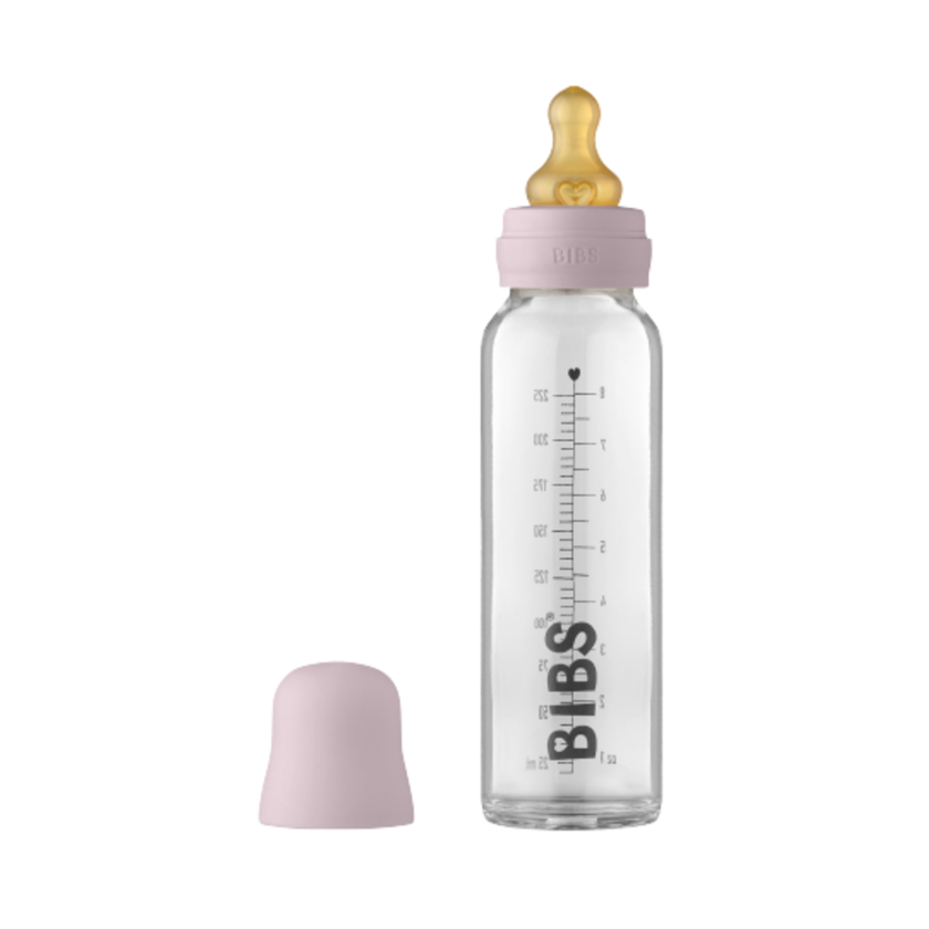 Bibs glas sutteflaske - Latex - 225 ml. - Dusky Lilac - Flaskebarn - MamaMilla