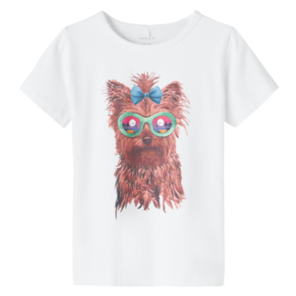 Name It t-shirt - Faithe - Hund med briller - Bright White - t-shirt - MamaMilla