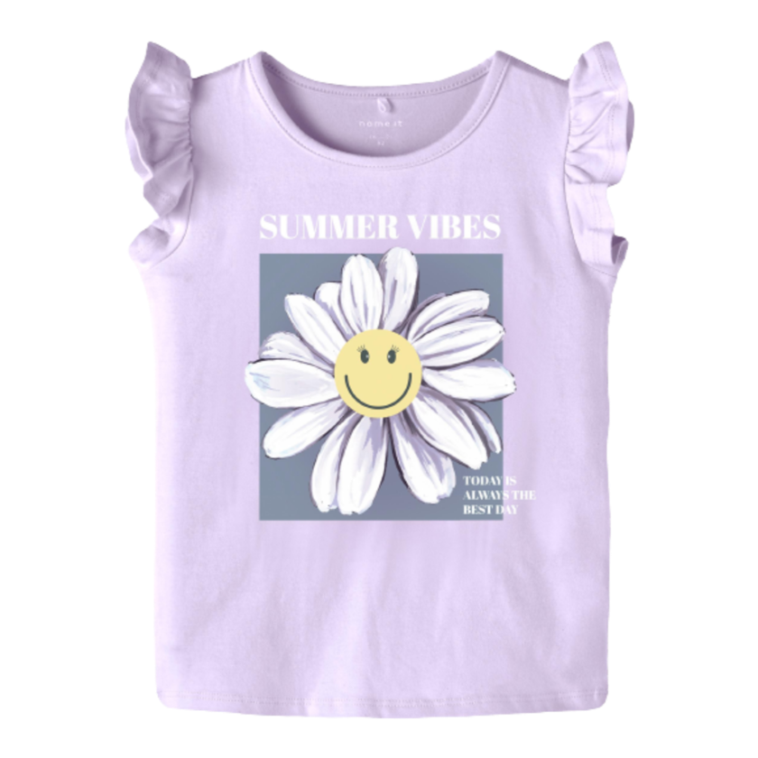 Name It Top med flæser - Farina Happy - Blomst - Orchid Bloom - t-shirt - MamaMilla
