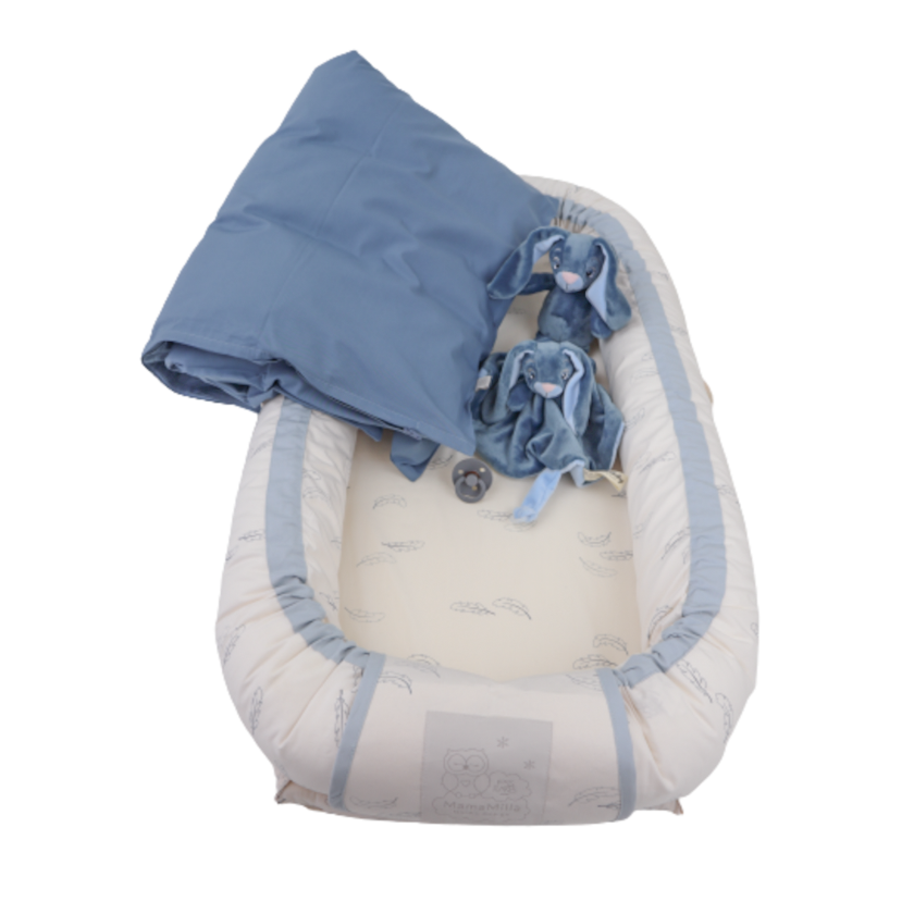 MamaMilla babynest med Fossflakes fyld - Blue feathers - Babynest - MamaMilla