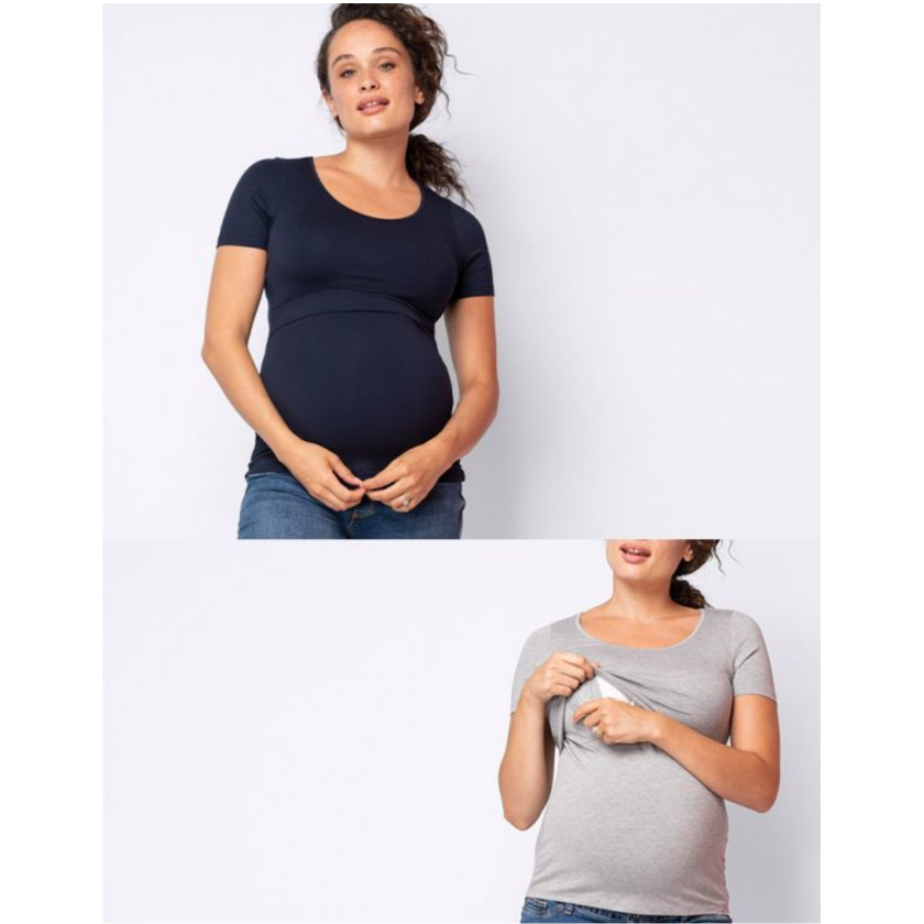 Seraphine 2-pack Vente- og amme T-shirt i bambus- Laina - Navy/Grå - Ammetøj - MamaMilla