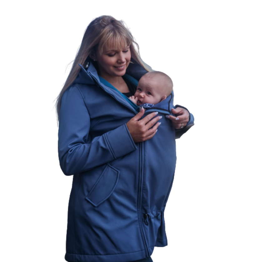 Wombat &amp; Co. 4-i-1 softshell overgangsjakke til gravide/bærejakke - Light Blue - Bærejakke - MamaMilla